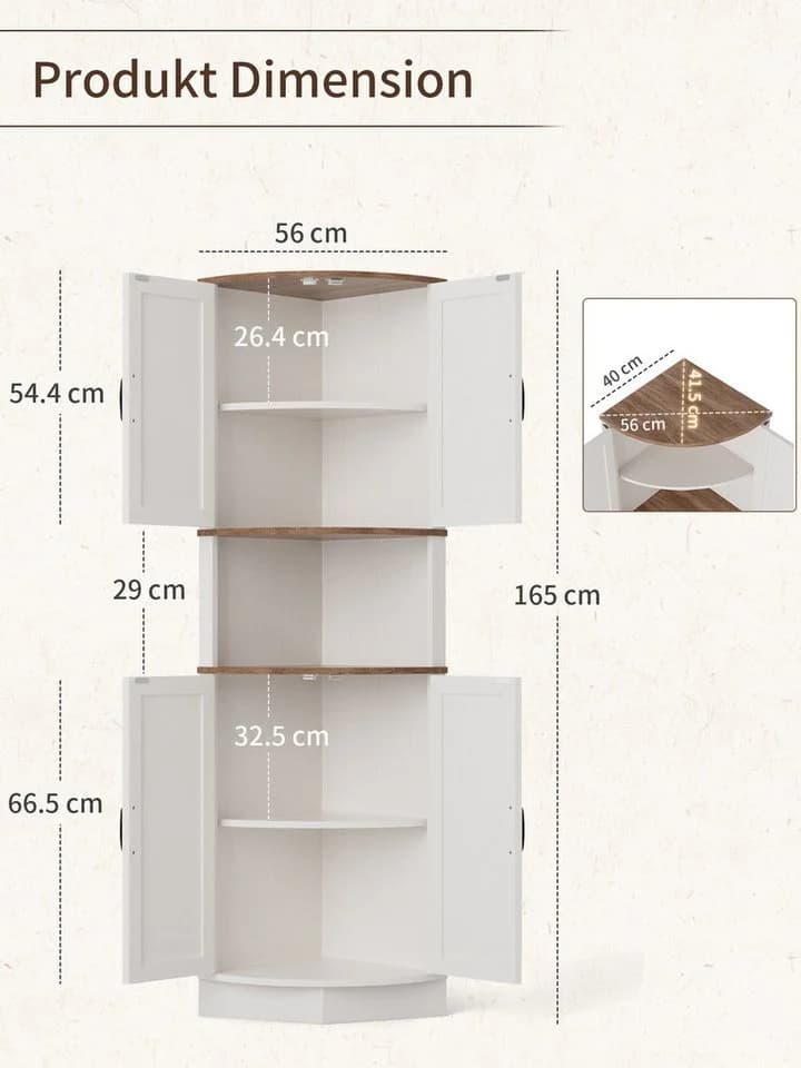 FiveWillowise Eckschrank Weiß 4 Türen Farmhouse