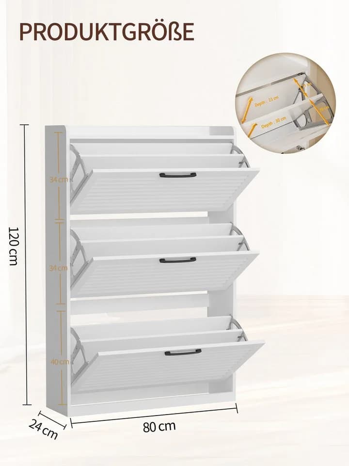 FiveWillowise Schuhschrank Schmal Weiß mit Lamellentür