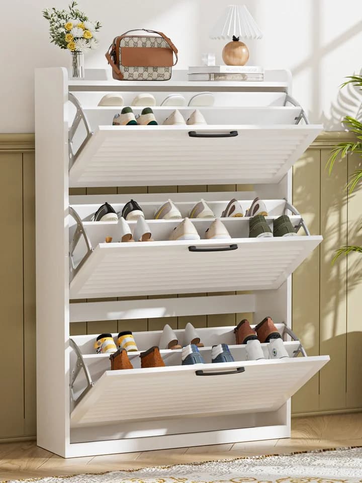 FiveWillowise Schuhschrank Schmal Weiß mit Lamellentür - Bild 2