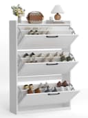 FiveWillowise Schuhschrank Schmal Weiß mit Lamellentür Bild 3