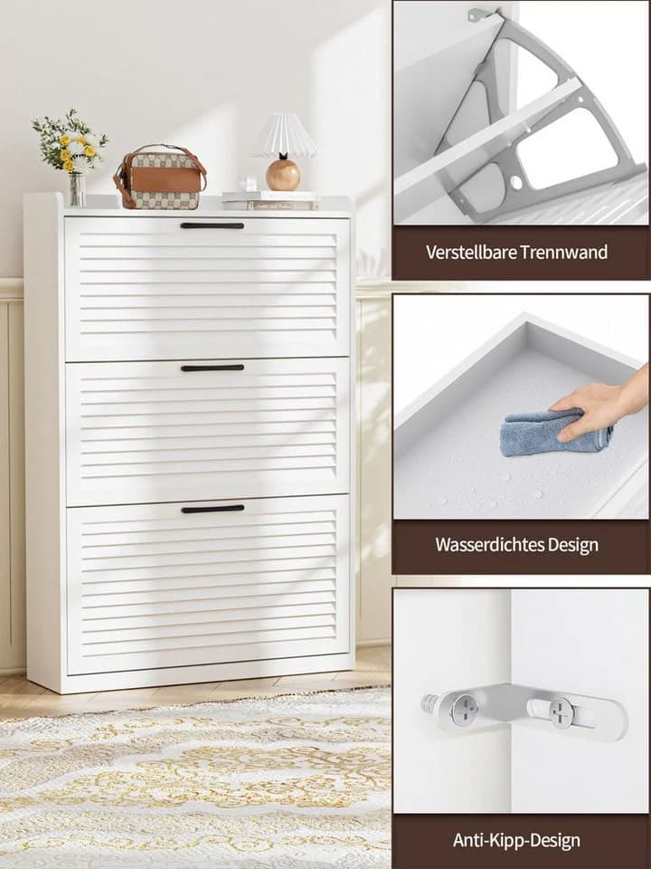 FiveWillowise Schuhschrank Schmal Weiß mit Lamellentür - Bild 5