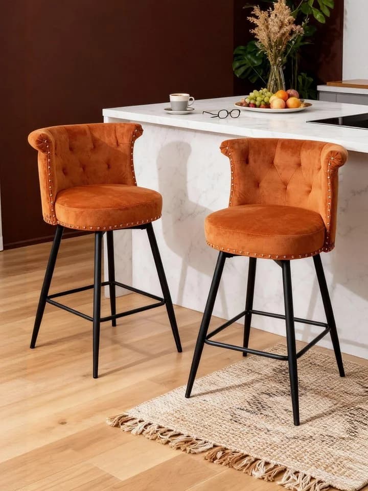 FiveWillowise Barhocker 2er Set Retro Orange Samt - Bild 2