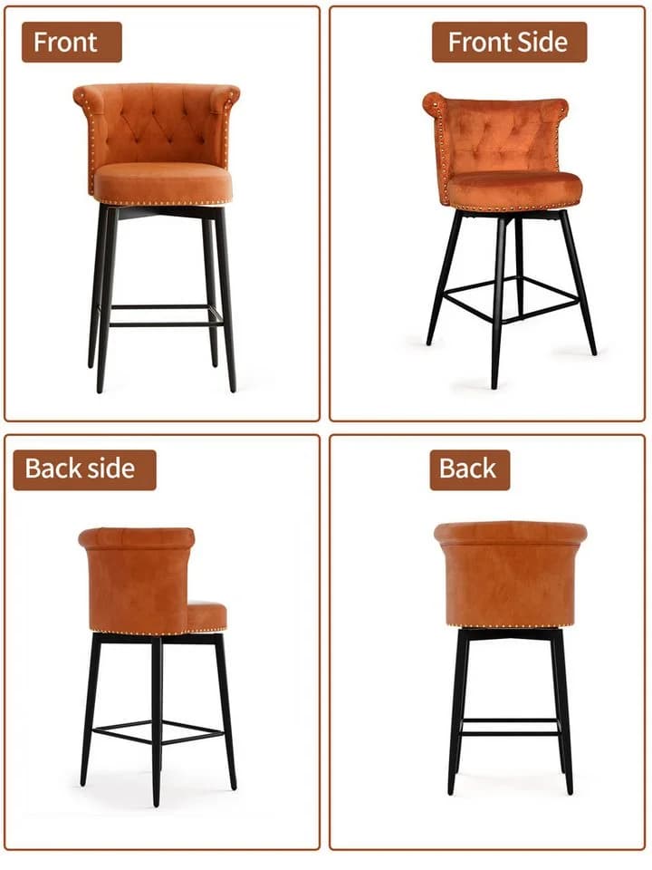 FiveWillowise Barhocker 2er Set Retro Orange Samt - Bild 5