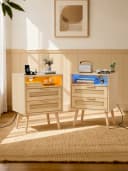 FiveWillowise Nachttisch 2er Set Rattan mit LED und Steckdosen Bild 2