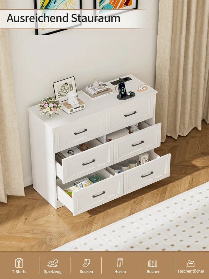 FiveWillowise Sideboard Kommode Weiß mit Steckdosen & USB - Bild 5