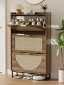 FiveWillowise Schuhschrank Schmal Braun 3 Klapptüren Rattan Bild 2