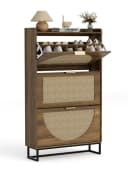 FiveWillowise Schuhschrank Schmal Braun 3 Klapptüren Rattan Bild 3