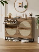 FiveWillowise Schuhschrank Schmal Braun Rattan-Optik 4 Klapptüren Bild 2