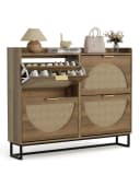 FiveWillowise Schuhschrank Schmal Braun Rattan-Optik 4 Klapptüren Bild 3