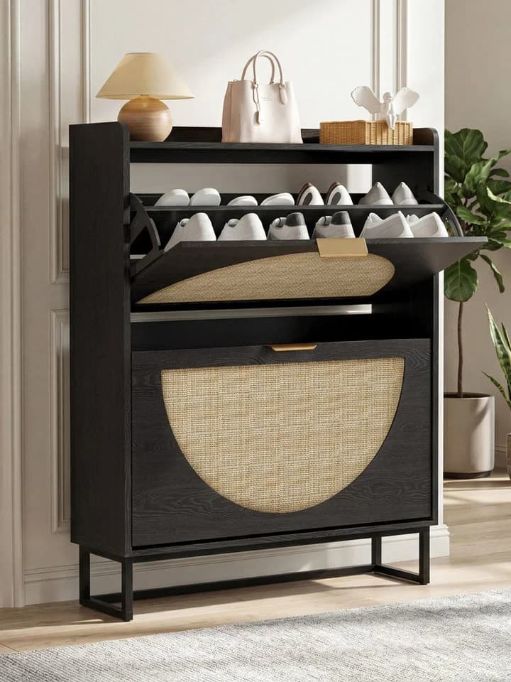 FiveWillowise Schuhschrank Schwarz mit 2 Klappen - Bild 2