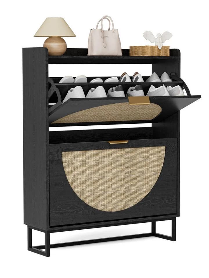 FiveWillowise Schuhschrank Schwarz mit 2 Klappen - Bild 3