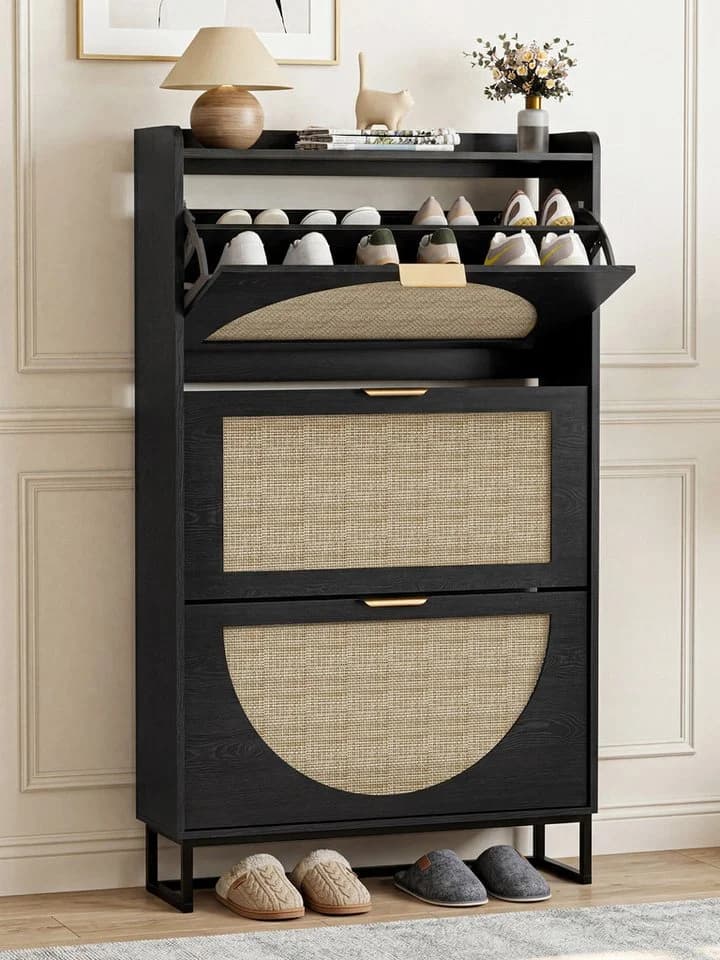 FiveWillowise Schuhschrank Schwarz mit 3 Klappen - Bild 2
