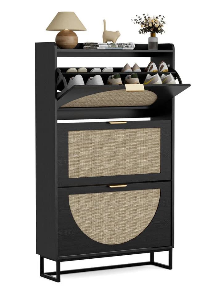FiveWillowise Schuhschrank Schwarz mit 3 Klappen - Bild 3