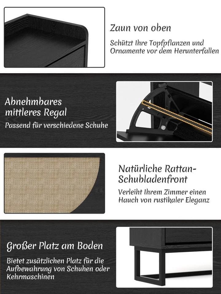 FiveWillowise Schuhschrank Schwarz mit 3 Klappen - Bild 4