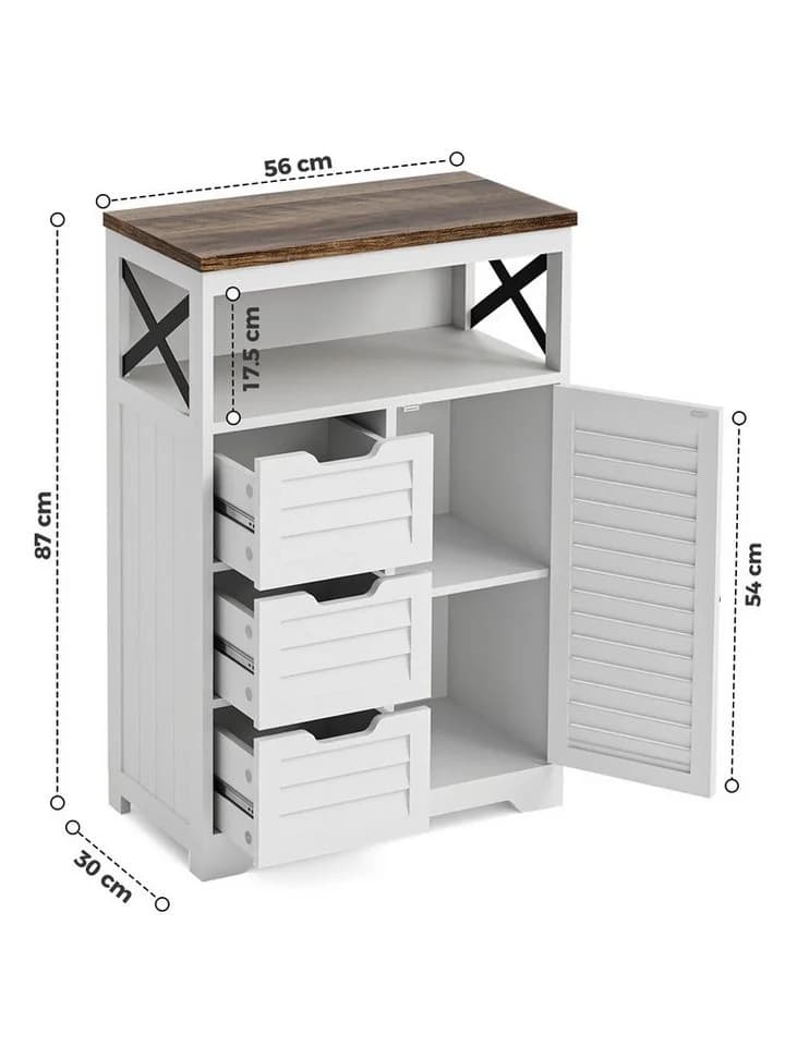 FiveWillowise Buffetschrank Weiß Lamellen Design 3 Schubladen