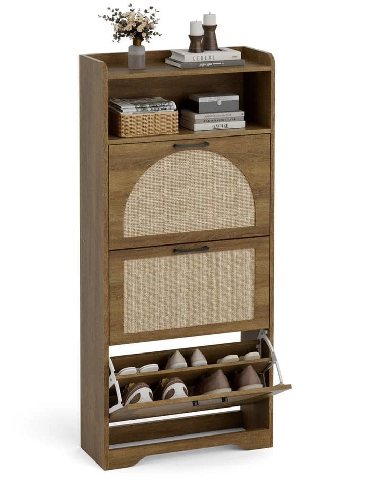 FiveWillowise Schuhschrank Braun Rattan-Finish 3 Türen - Bild 3