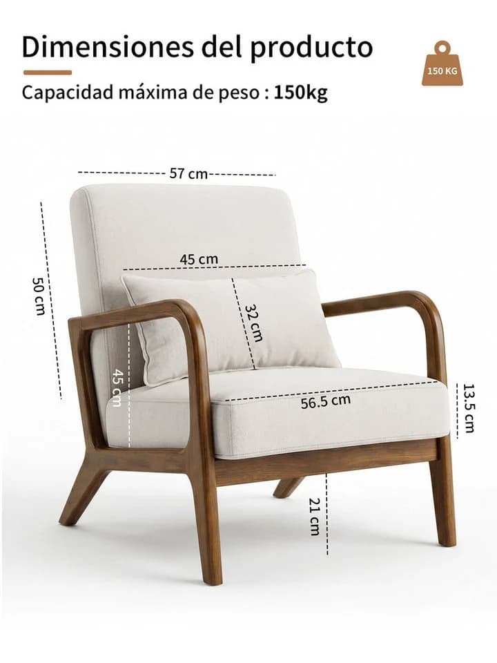 FiveWillowise Sessel mit Armlehnen Beige Massivholzrahmen Modern