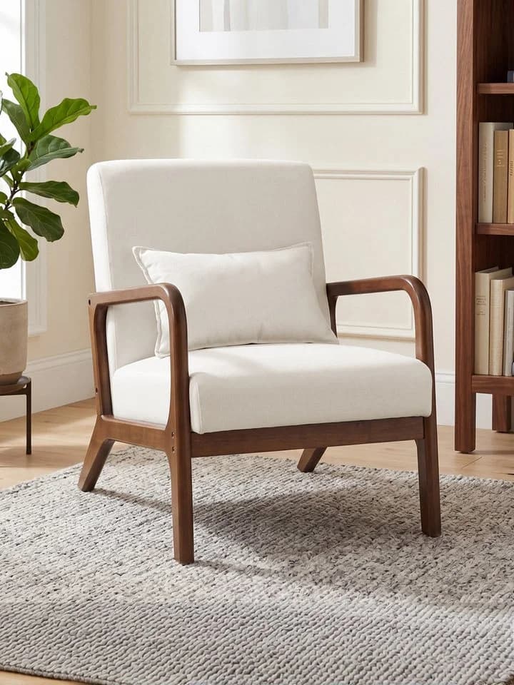 FiveWillowise Sessel mit Armlehnen Beige Massivholzrahmen Modern - Bild 2