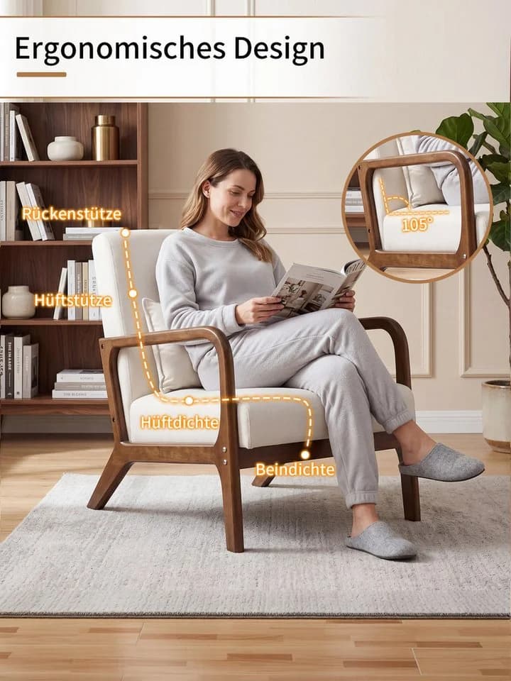 FiveWillowise Sessel mit Armlehnen Beige Massivholzrahmen Modern - Bild 5