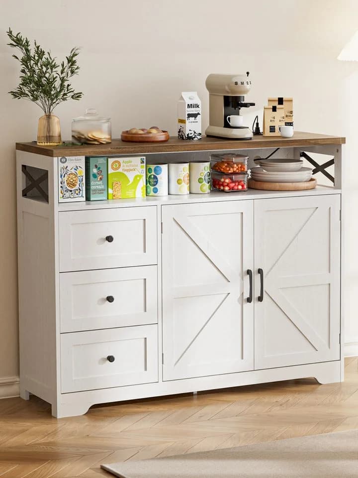 FiveWillowise Stauraumschrank Cremeweiß Holzoptik mit Schubladen - Bild 2