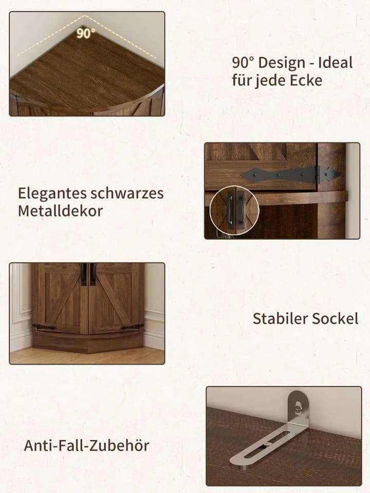 FiveWillowise Eckschrank Braun 4 Türen 5 Ablagen Landhaus - Bild 3