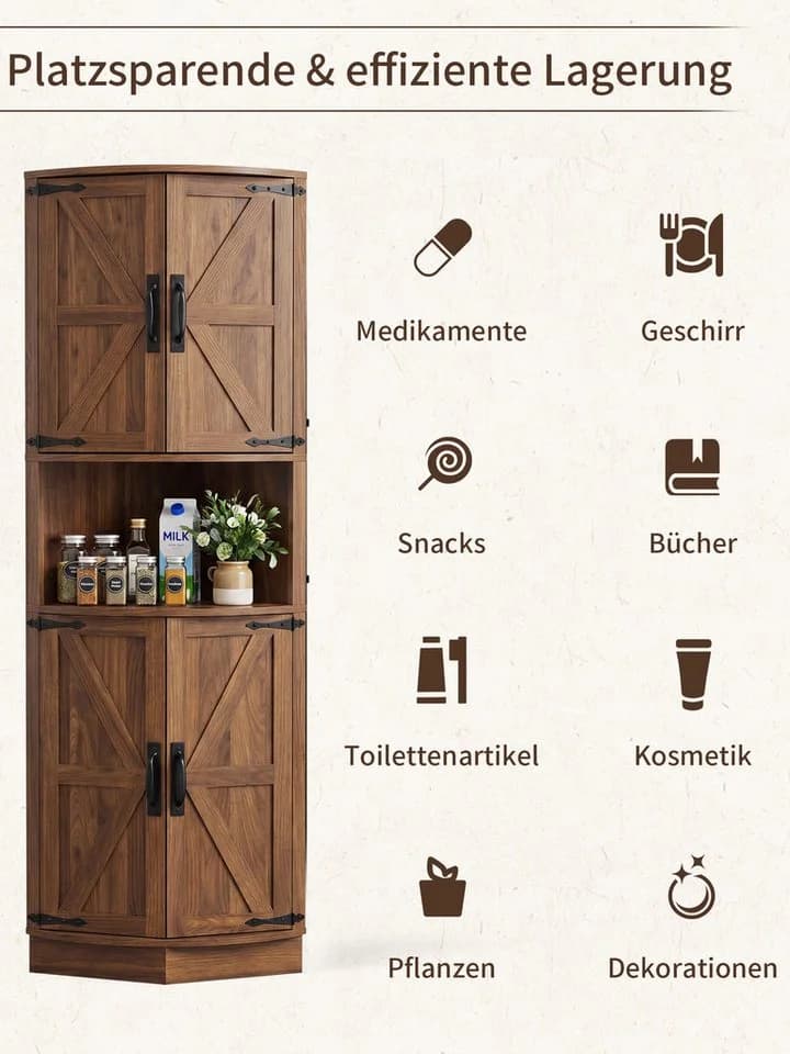 FiveWillowise Eckschrank Braun 4 Türen 5 Ablagen Landhaus - Bild 4