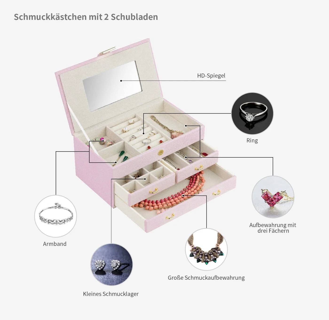 AdelDream Schmuckkasten YY-J11 Rosa - Bild 4