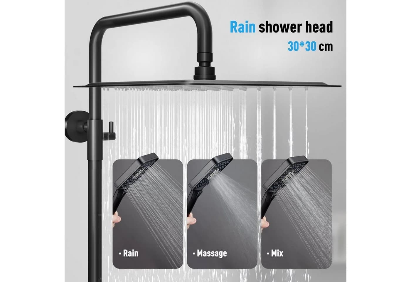 Rainsworth Duschsystem mit Thermostat Schwarz 3 Strahlarten - Bild 3