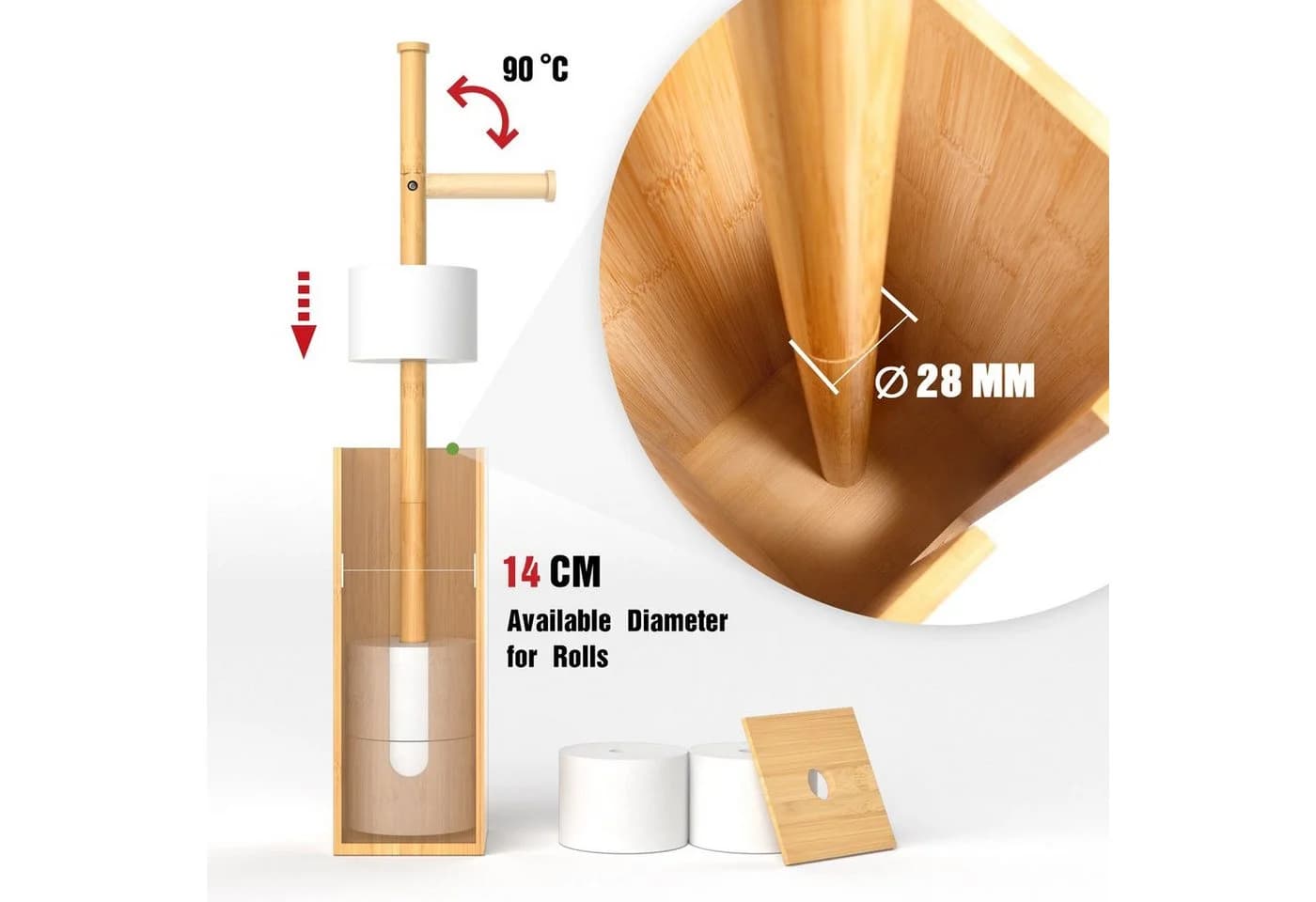 Rainsworth Toilettenpapierhalter Stehend Bambus mit WC-Bürste - Bild 4