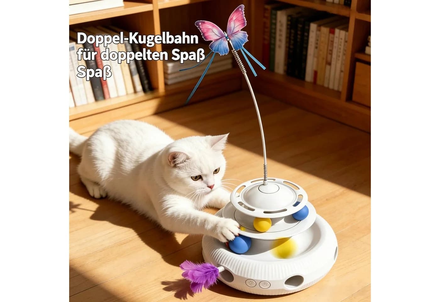 AIBISTAR Elektrisches Katzenspielzeug 360° Interaktiv mit Laufkugel und Federn