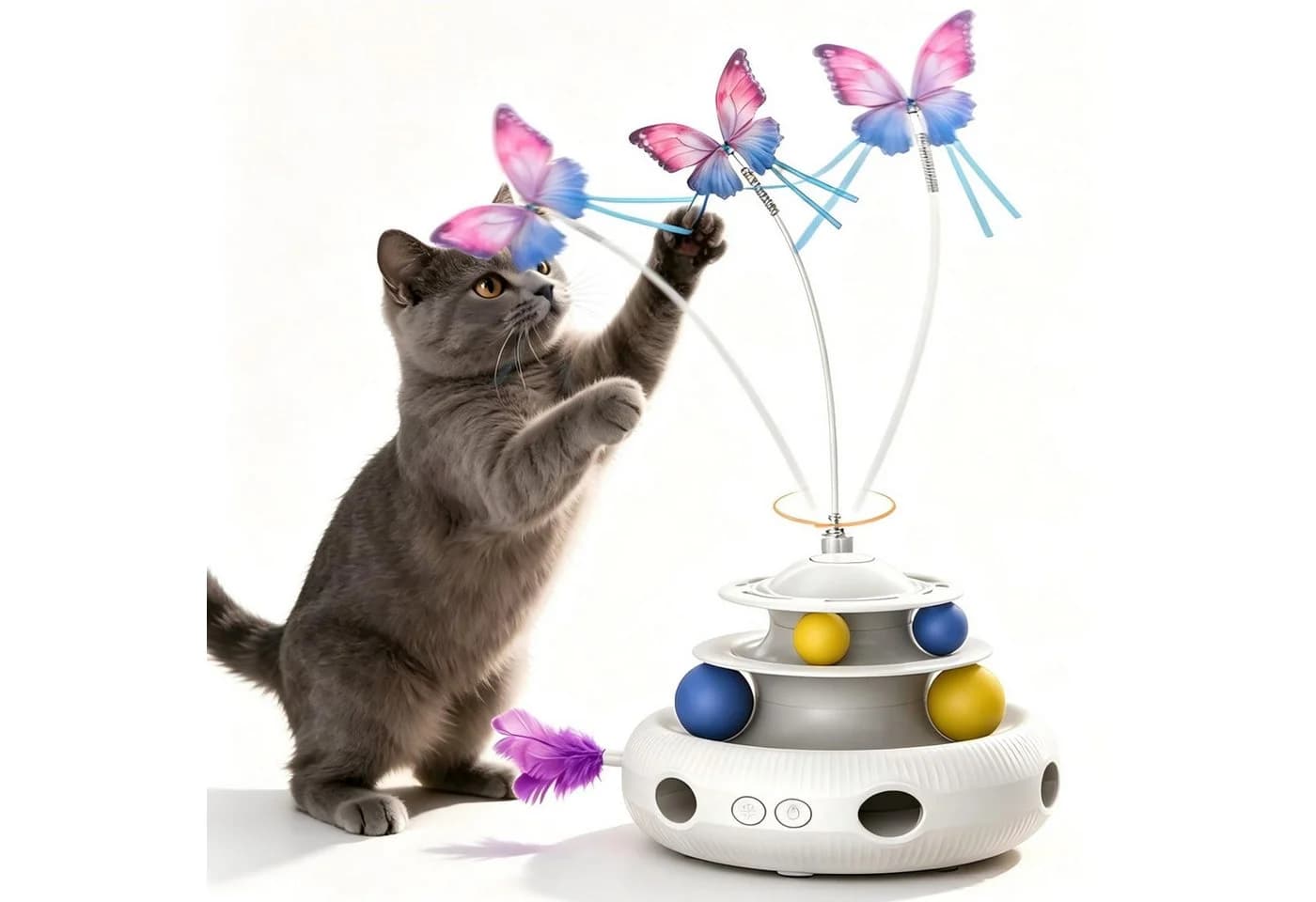 AIBISTAR Elektrisches Katzenspielzeug 360° Interaktiv mit Laufkugel und Federn - Bild 2