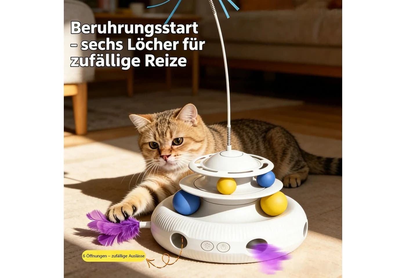 AIBISTAR Elektrisches Katzenspielzeug 360° Interaktiv mit Laufkugel und Federn - Bild 3