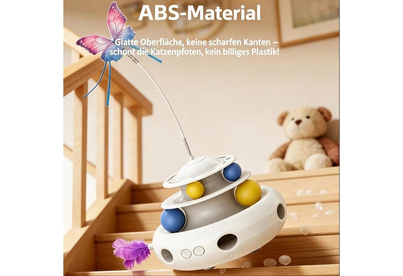 AIBISTAR Elektrisches Katzenspielzeug 360° Interaktiv mit Laufkugel und Federn - Bild 5
