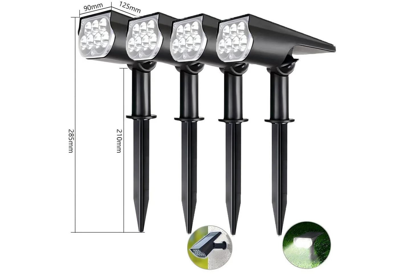 AIBISTAR Solar-Bodenstrahler 4er Set, 1200 mAh, IP65, verstellbar, Weiß - Bild 2