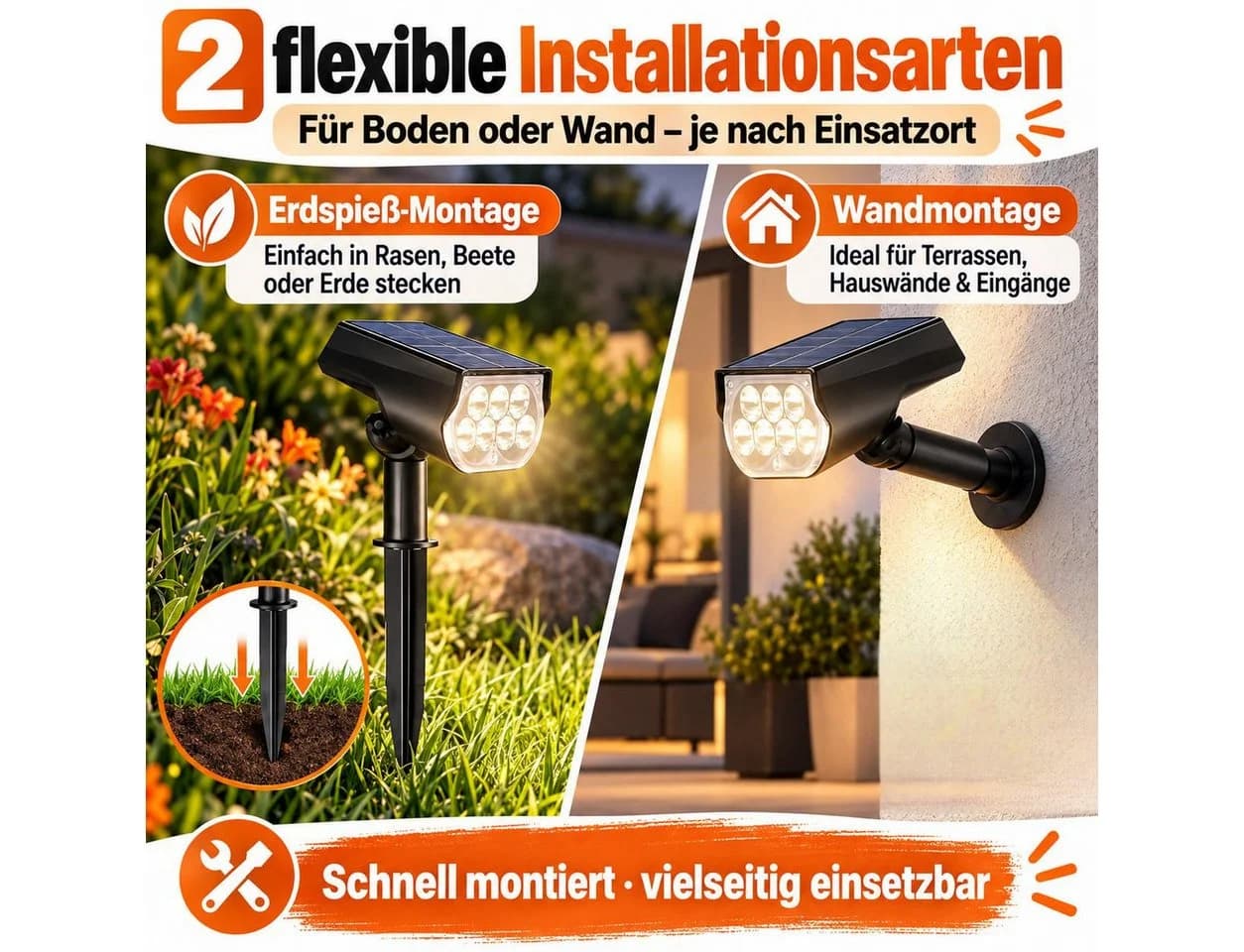 AIBISTAR Solar-Bodenstrahler 4er Set, 1200 mAh, IP65, verstellbar, Weiß - Bild 3