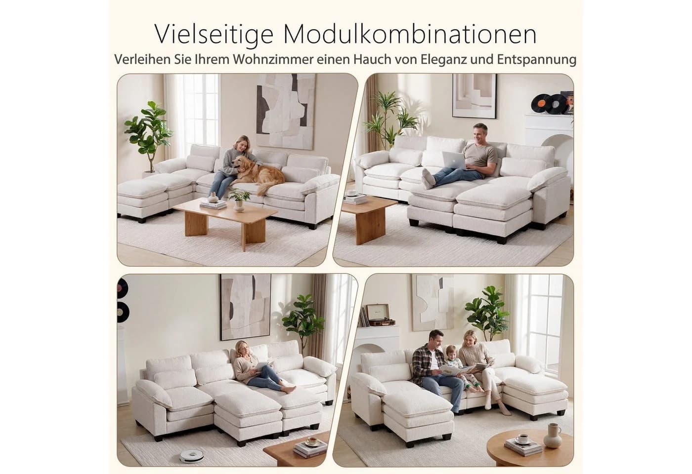 Patbrela Ecksofa modulares Sofa cremeweiß Teddy-Bouclé - Bild 3