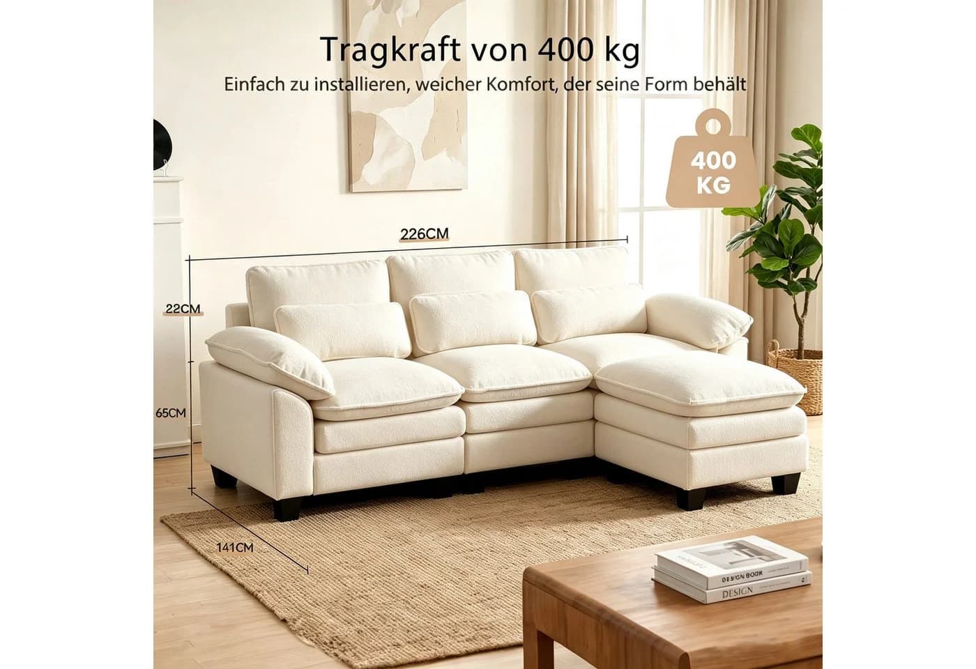 Patbrela Ecksofa modulares Sofa cremeweiß Teddy-Bouclé - Bild 4