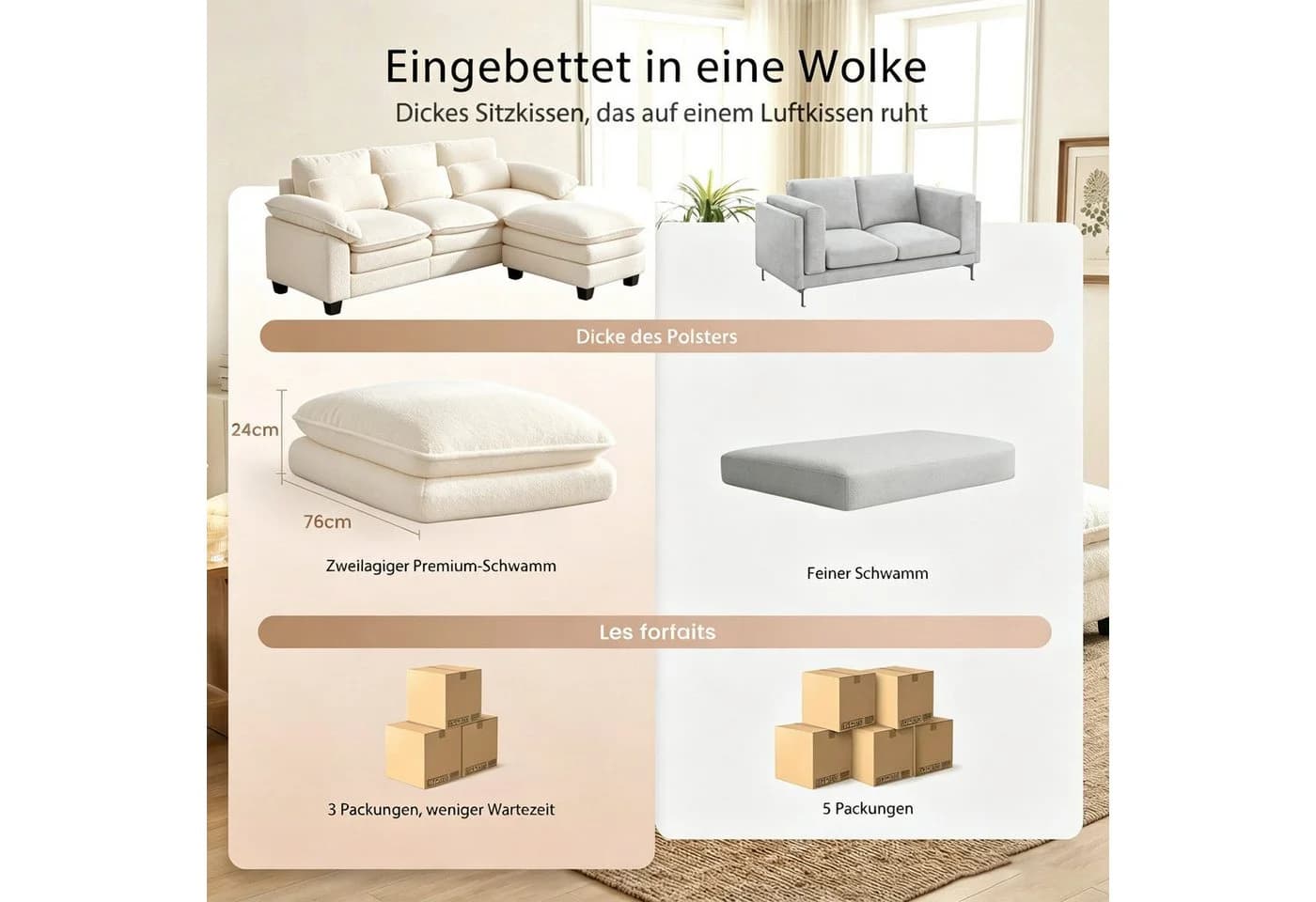 Patbrela Ecksofa modulares Sofa cremeweiß Teddy-Bouclé - Bild 5