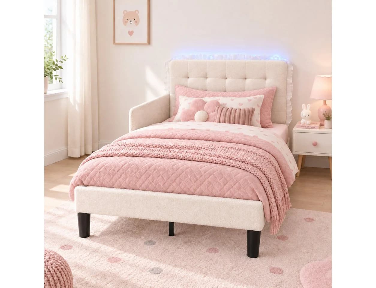 Patbrela Kinderbett mit Teddyfleece-Bezug, LED-Licht & Rausfallschutz - Bild 2