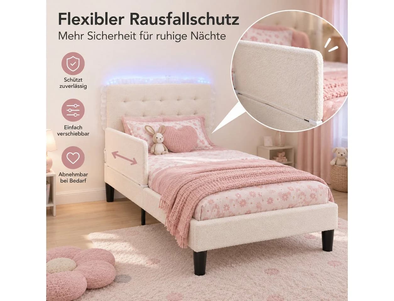 Patbrela Kinderbett mit Teddyfleece-Bezug, LED-Licht & Rausfallschutz - Bild 3