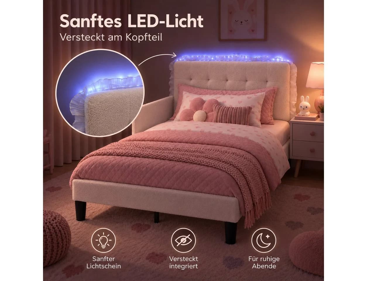 Patbrela Kinderbett mit Teddyfleece-Bezug, LED-Licht & Rausfallschutz - Bild 4