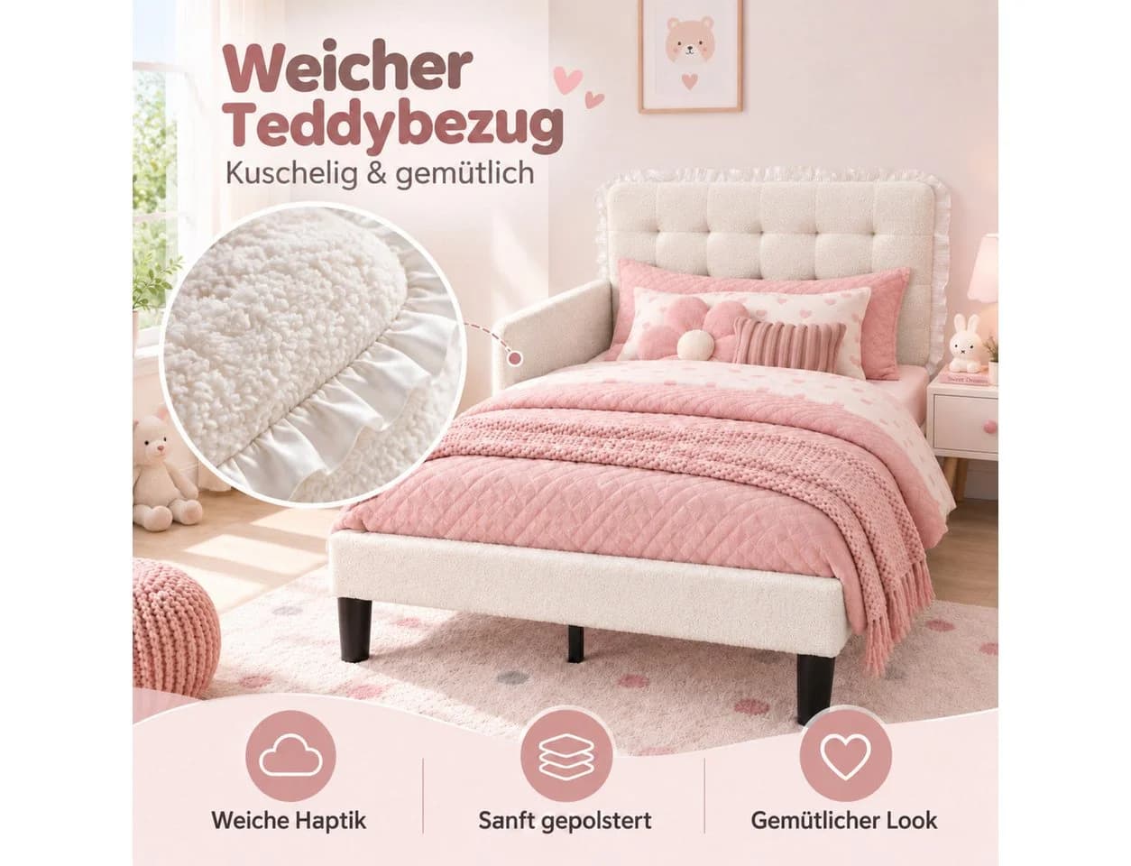 Patbrela Kinderbett mit Teddyfleece-Bezug, LED-Licht & Rausfallschutz - Bild 5