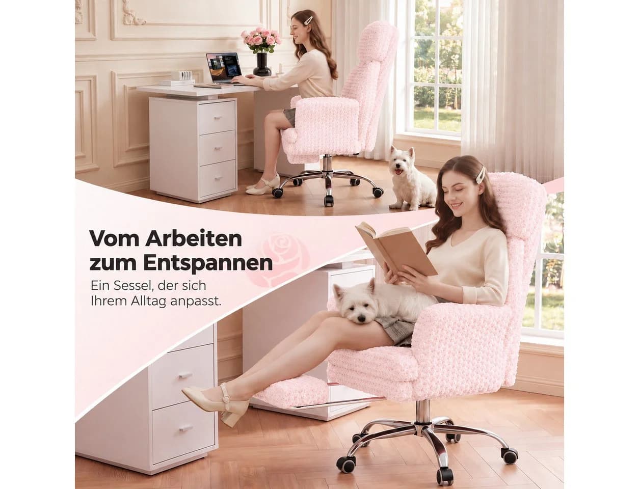 Patbrela Bürostuhl Chefsessel mit klappbaren Armlehnen rosa