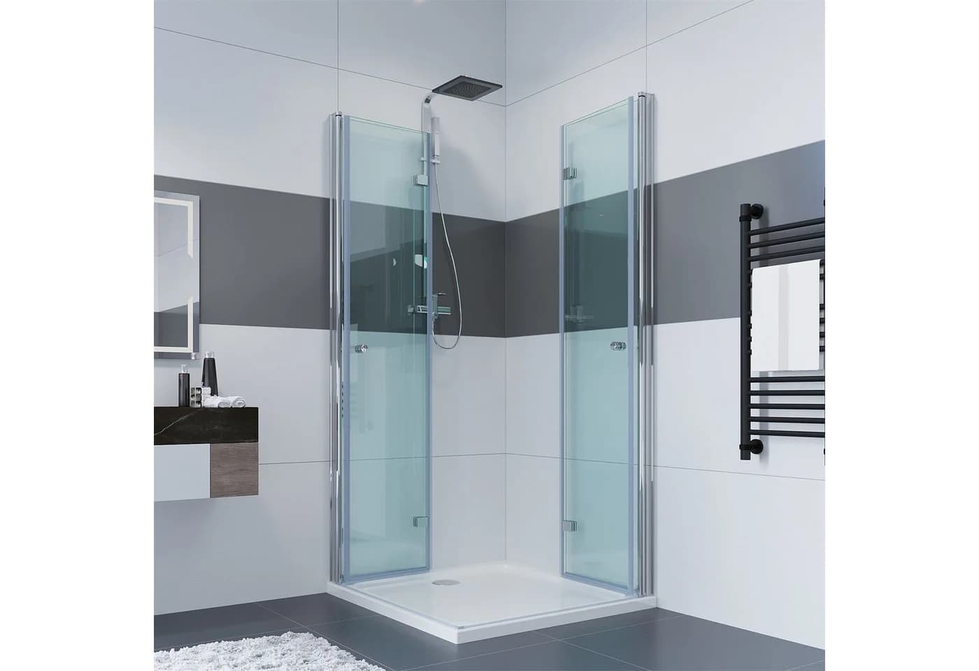 IMPTS Eckdusche Falttürkabine 70x70 cm Sicherheitsglas Silber - Bild 2
