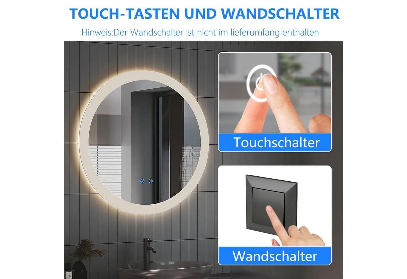 IMPTS Badspiegel mit LED Beleuchtung Dimmbar Anti-Beschlag - Bild 5