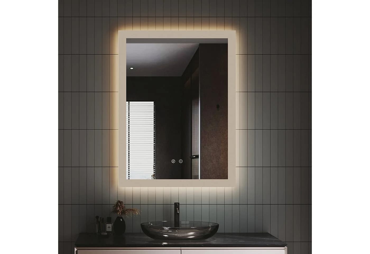 IMPTS Badspiegel mit LED Beleuchtung, Dimmbar, Anti-Beschlag, Touch-Schalter