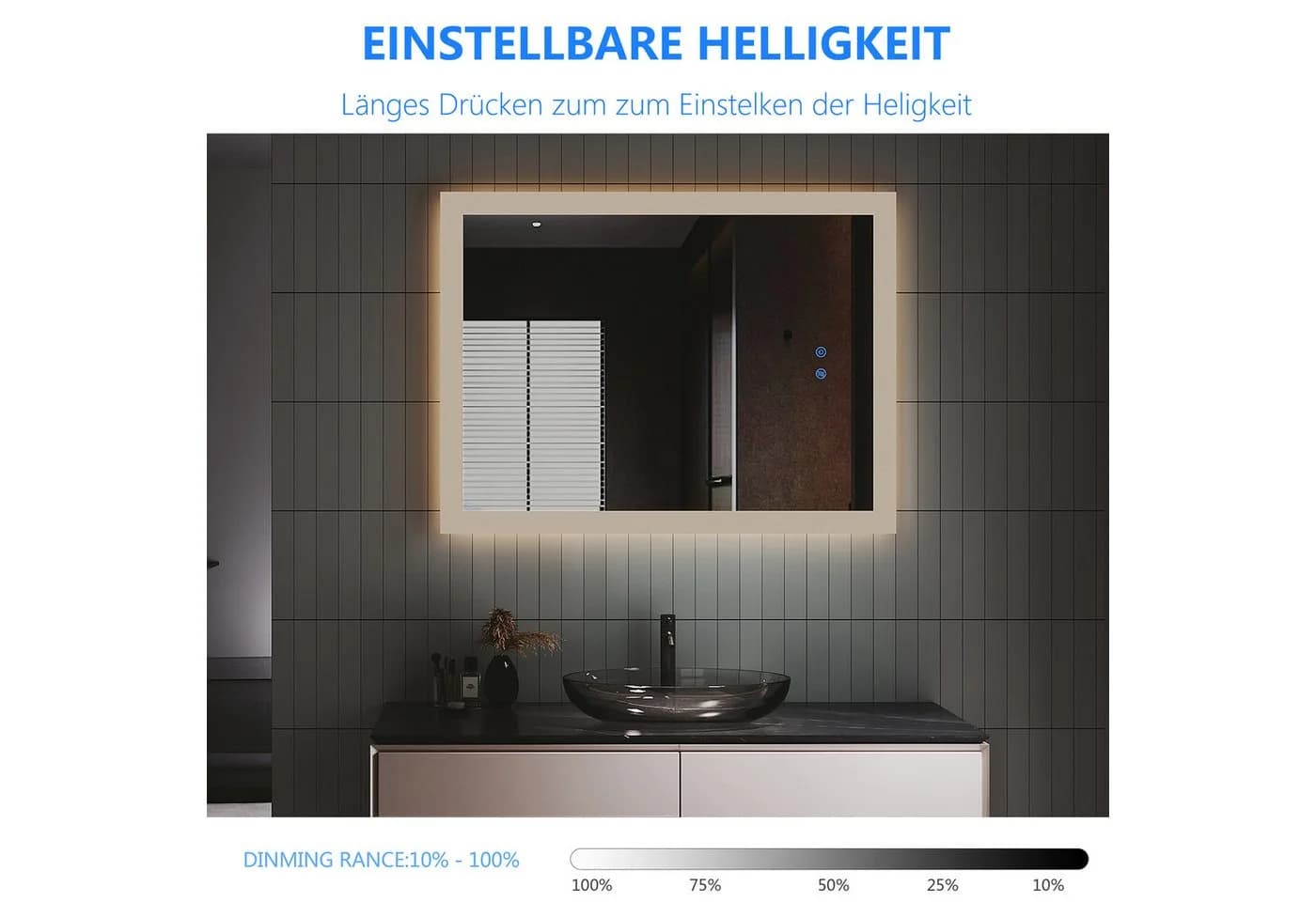 IMPTS Badspiegel mit LED Beleuchtung, Dimmbar, Anti-Beschlag, Touch-Schalter - Bild 5