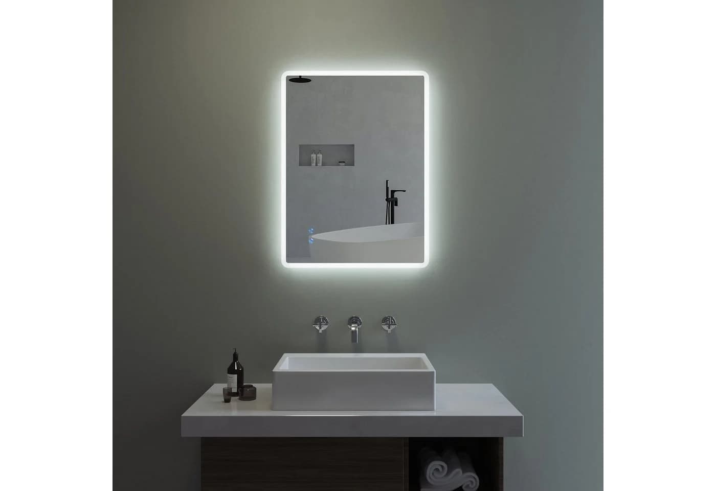 AQUABATOS LED Badspiegel mit Beleuchtung, Dimmbar, Antibeschlag, Silber - Bild 1