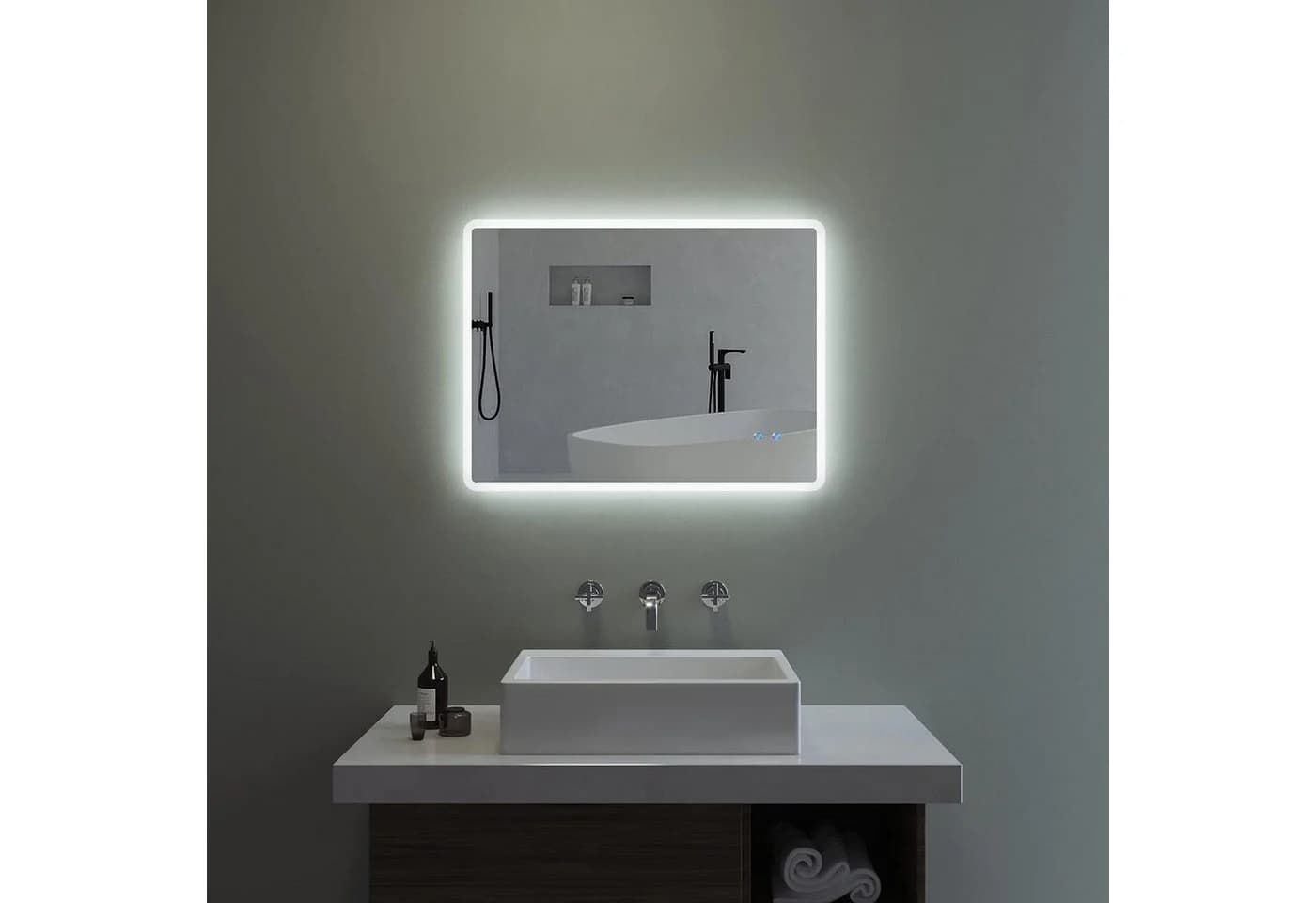 AQUABATOS LED Badspiegel mit Beleuchtung, Dimmbar, Antibeschlag, Silber - Bild 2