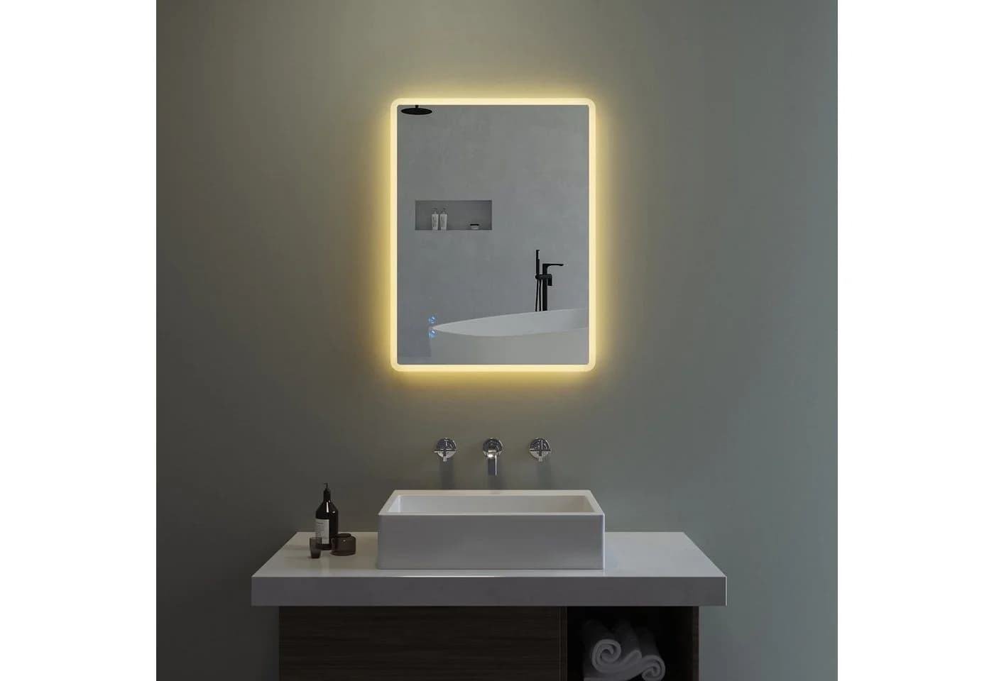 AQUABATOS LED Badspiegel mit Beleuchtung, Dimmbar, Antibeschlag, Silber - Bild 3